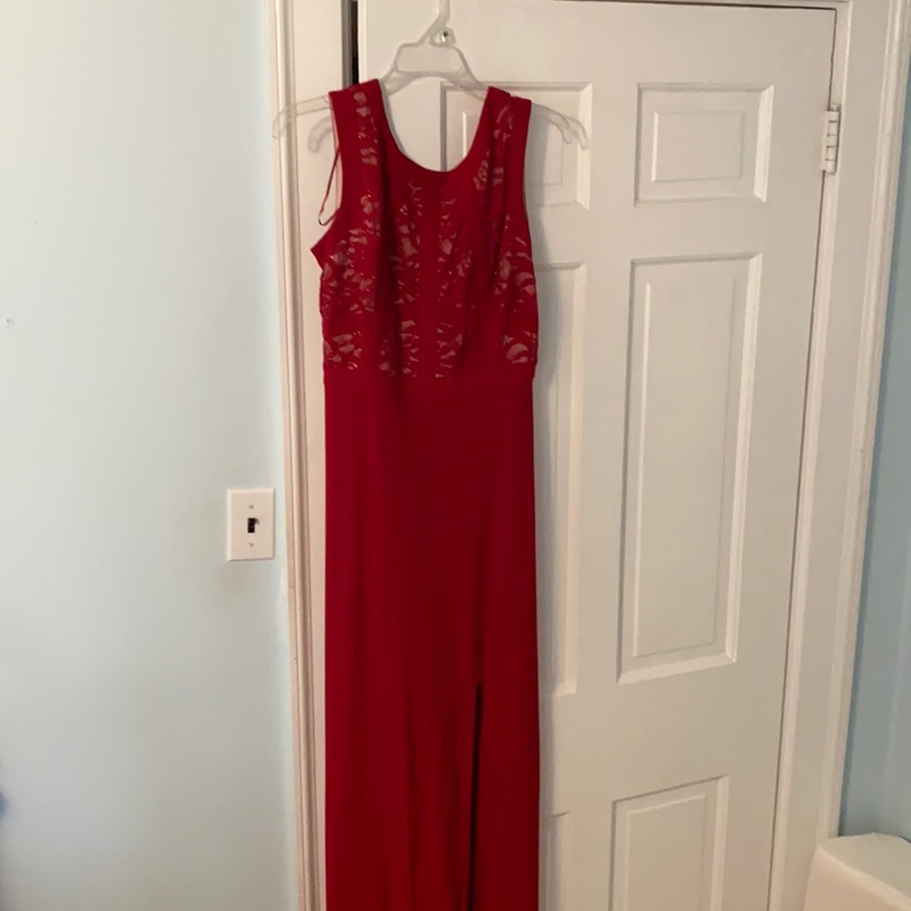 Beautiful fancy long red dress with tasteful slit